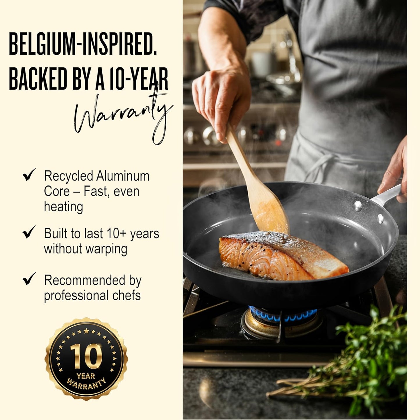 Alva Maestro 9.5" Ceramic Nonstick Frying Pan – PFAS-Free, Lead & Cadmium-Free – Quick, Even Heating for Eggs, Pancakes & Searing – Lightweight, Induction & Oven Safe, Easy to Clean