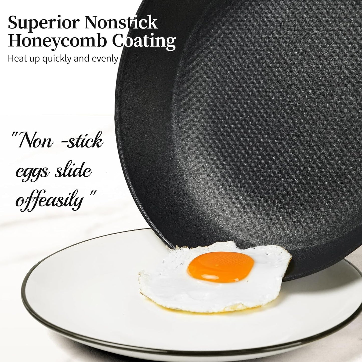 Frying Pan Set with Lids - Cast Iron Skillet Set with Lids, Honeycomb Frying Pan Nonstick, Lightweight Non Stick Cookware Set, Induction Skillet Set Egg Omelet Frying Pan W/Stay Cool Handle, PFOA Free