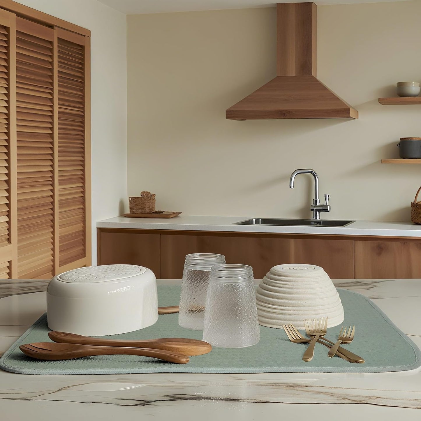 Sage Green Dish Dryer Mat, Dish Drying Mats For Kitchen Counter, Large Dish Drying Pad for Kitchen Counter, Microfiber Dish Drying Mat, for Sinks, Drainer Mats, 20 x 15 inches (Green)