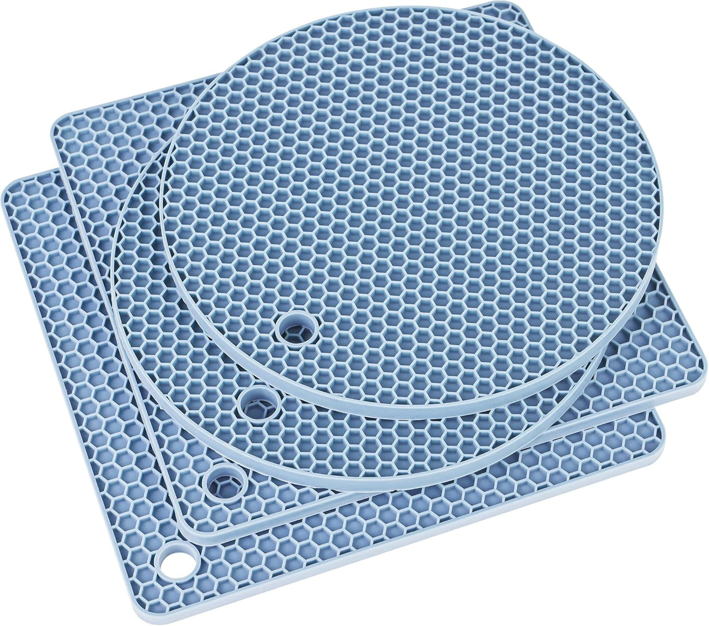 Silicone Trivets for Hot Dishes, Silicone Pot Holders for Tabletop, Trivet Mat Hot Pads for Kitchen, Trivets for Hot Pots and Pans, Heat Resistant Mats for Quartz Countertop Pad Set 4 Blue