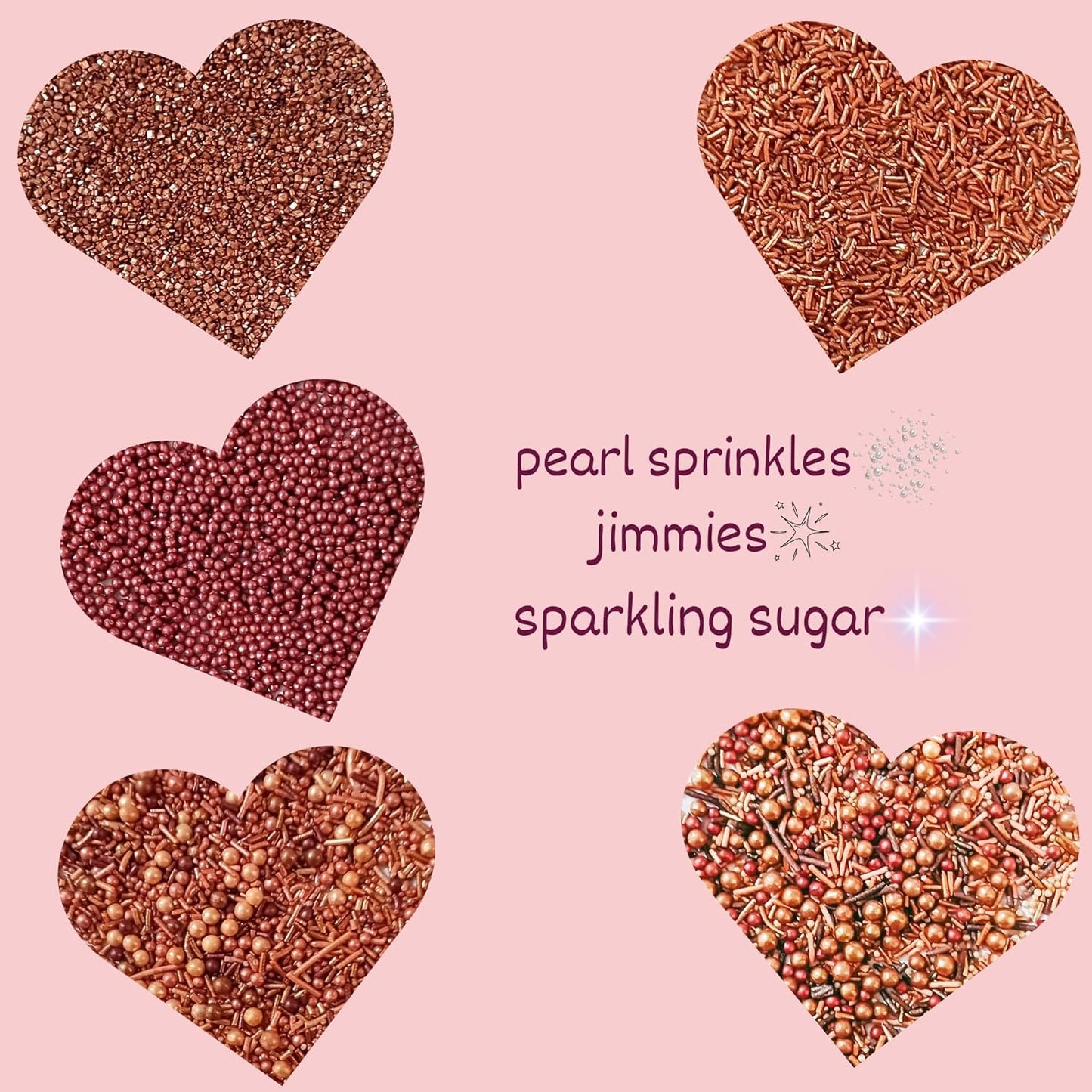 Confect Metallic Sprinkles Mix –Edible Pearl Dragees in Copper, Bronze & Rose Gold – Jimmies & Sparkling Sugar – Elegant Sprinkles for Cake & Cupcake Decorating- Vegan, Gluten-Free, Nut-Free, Soy-Free, Dairy-Free, Palm Oil-Free- 5 Oz