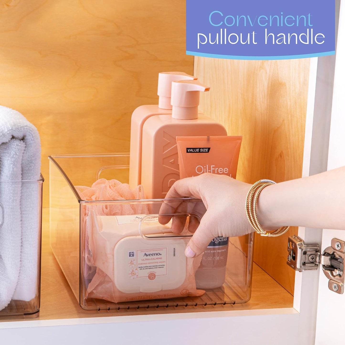 Plastic Food Storage 2 Pack Clear Container Bin with Handles for Organizing Kitchen, Pantry, Refrigerator, Freezer, Pantry, Cabinet, Closet, Bathroom 10”x8”x5”