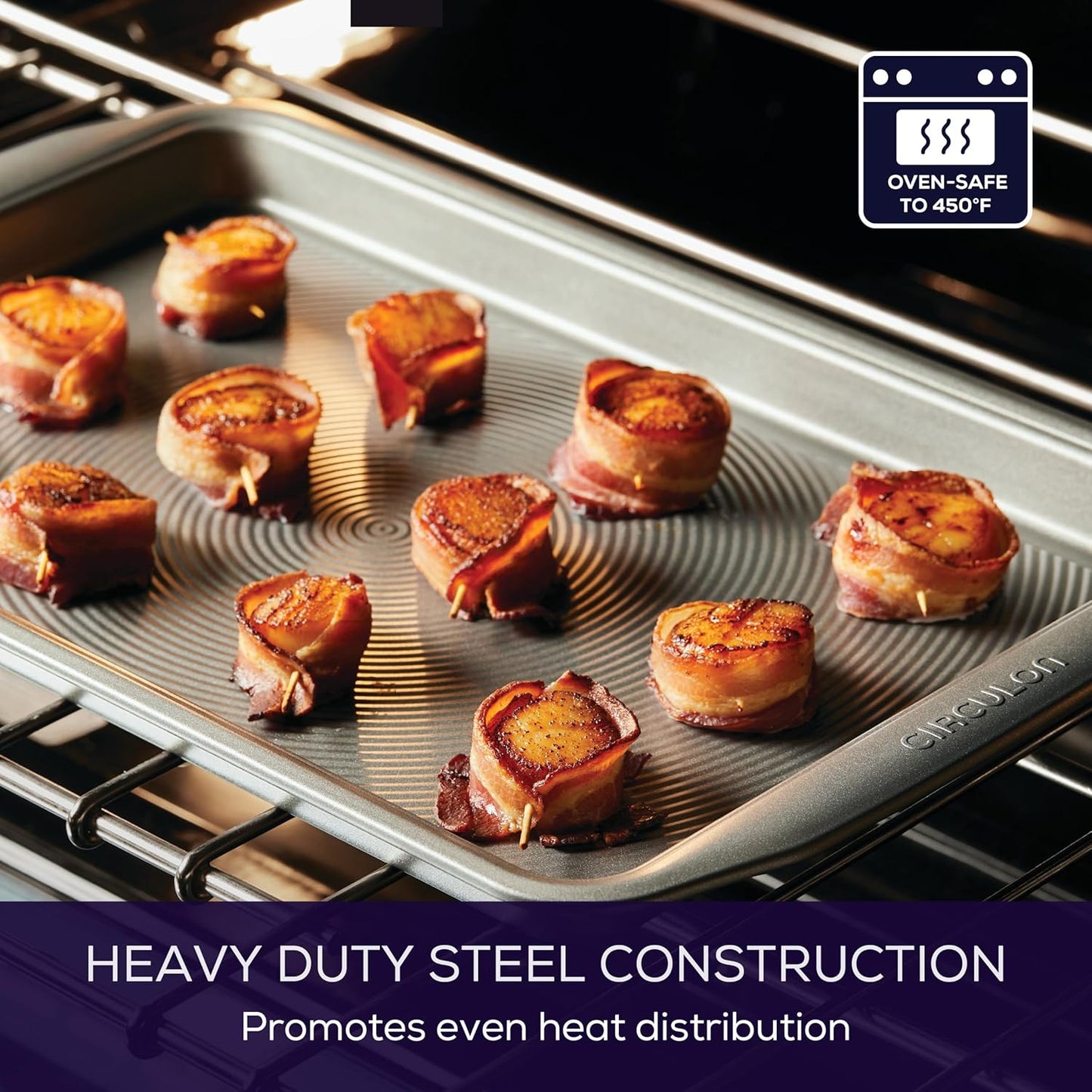 Circulon Nonstick Heavy Gauge Steel Bakeware Set with Rolled Pan Edges Loaf Pan, Cookie Pan, Baking Pans, Cake Pans, Muffin Pan and Cooling Rack (10-Piece, Gray)