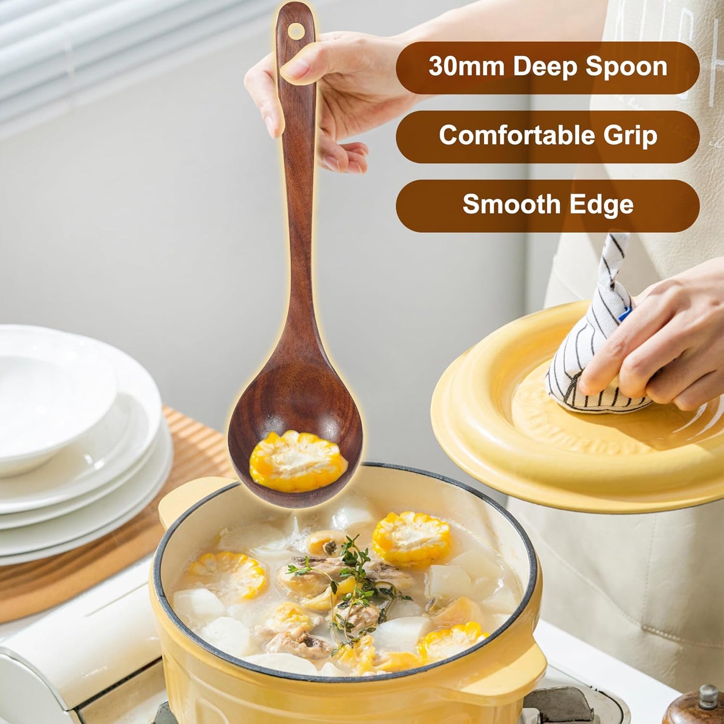 FJNATINH 10 PCS Wooden Spoons for Cooking - Teak Wooden Kitchen Utensil Set - Cooking Mixing Baking - Non-stick Healthy Kitchen Cookware Gifts for Women Housewarming Gifts