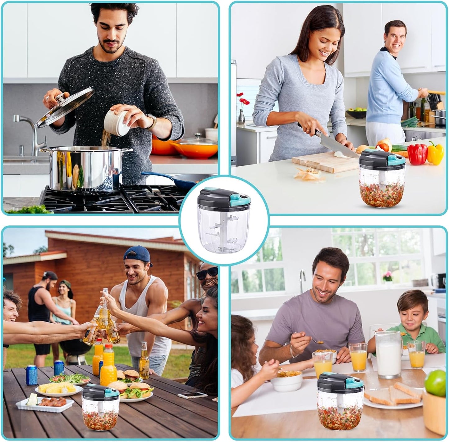 Manual Food Processor Vegetable Chopper, Portable Hand Pull String Garlic Mincer Onion Cutter for Veggies, Ginger, Fruits, Nuts, Herbs, etc., （900ml,Gray-blue）