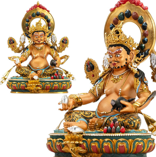 Vajrayana Buddha of Wealth-Yellow Jambhala, Tibetan Buddhism, Artisan Series, Nepalese Craft, Engraving, Painting for Buddhist Altar Zen Meditation,5.11"