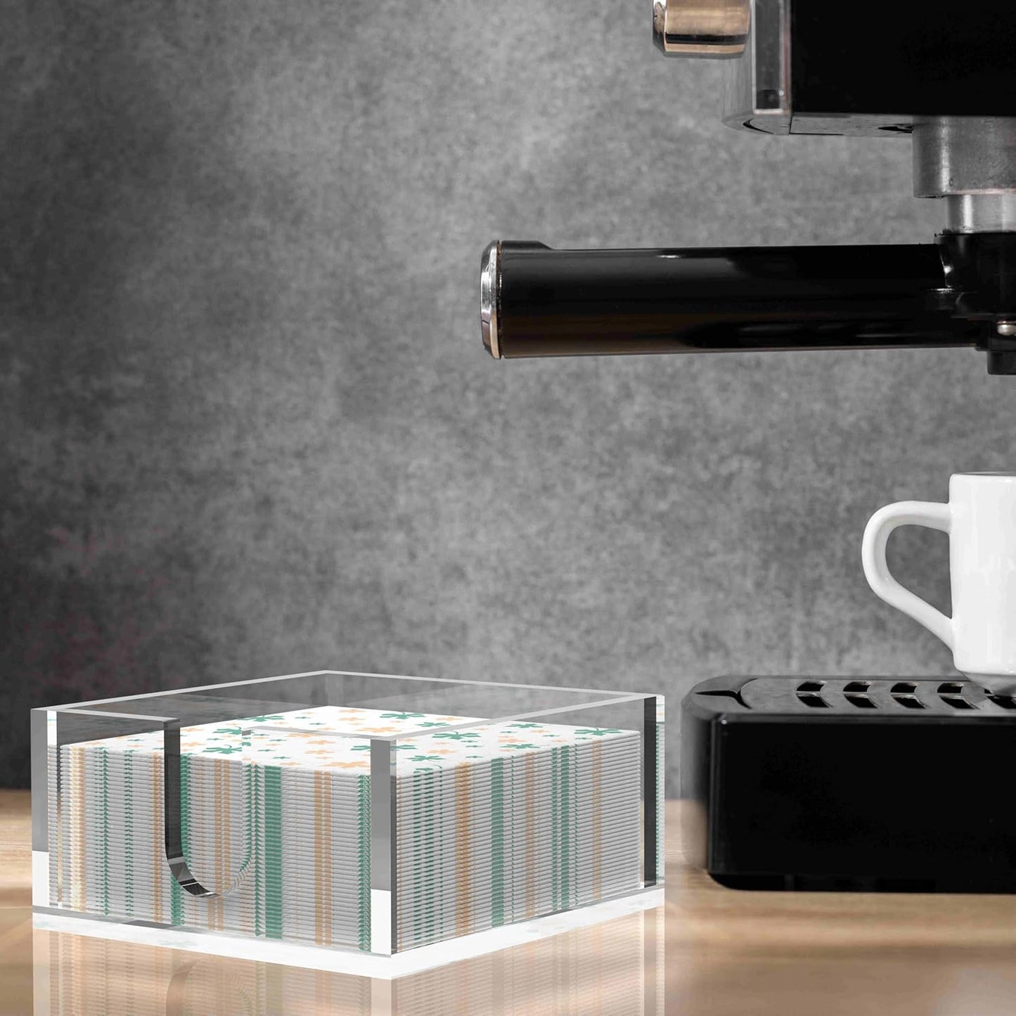 Rubtlamp 1Pcs Acrylic Cocktail Napkin Holder - 0.27Inch Thickness Bathroom Napkins Holder - Square Tissue Dispenser - Luncheon Napkins Holder for Table and Kitchen (Clear, 5.5”X5.5”X2.5”)