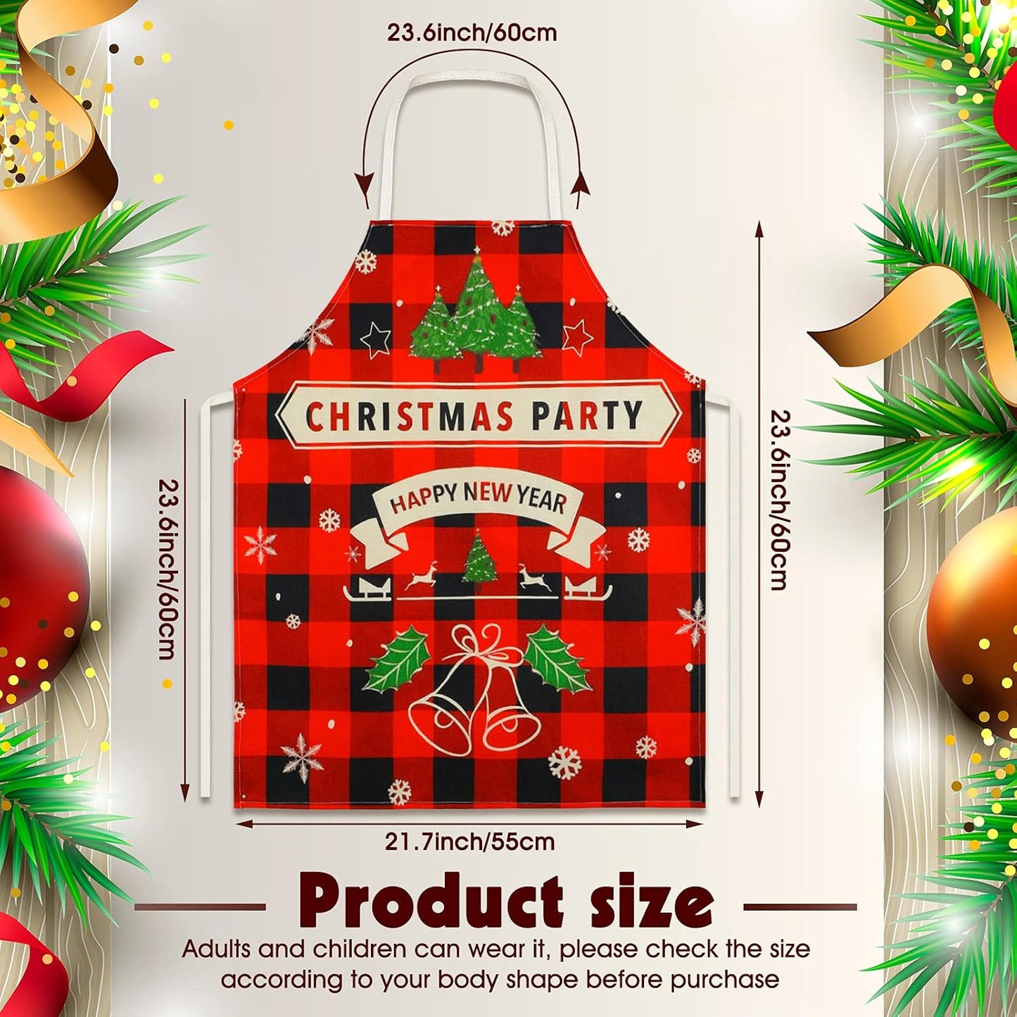 SATINIOR 4 Pcs Christmas Aprons Adjustable Kitchen Cooking Aprons Xmas Buffalo Plaid Merry Christmas BBQ Bib for Adults