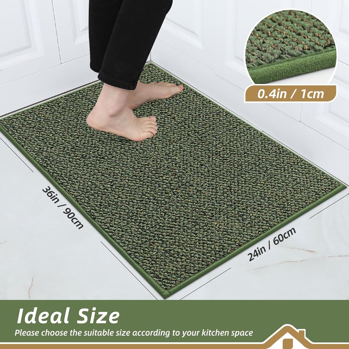 BEQHAUSE Kitchen Rugs 24"x36", Non-Slip Kitchen Mats for Floor, Super Absorbent and Stain Resistant Kitchen Rugs, Machine Washable Rugs for Kitchen, Hallway, Laundry & Sink, Green