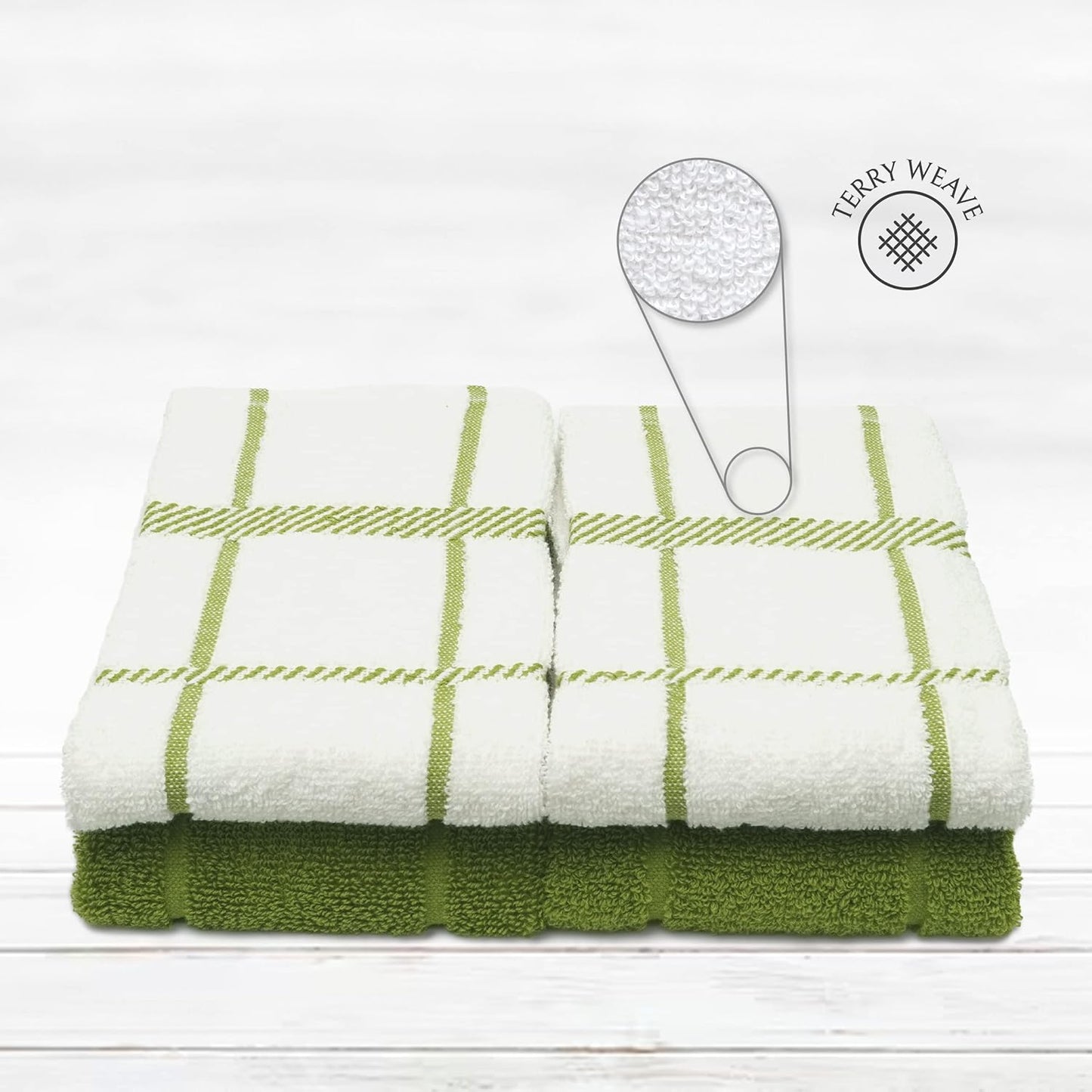 100% Cotton Terry Dish Towels, 4 pack16 x26 Inches, Super Soft and Absorbent Kitchen Towels, Perfect for Kitchen Cleaning and Dish Washing | Green