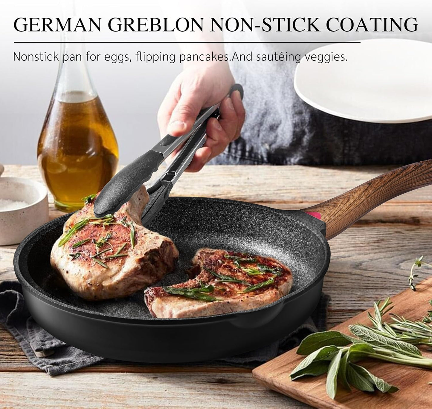 Vinchef 11" Non Stick Frying Pans, Skillet with Lid Used for All Stoves, Induction Non Toxic Cookware, Cooking Pans Nonstick Capable of Kitchen