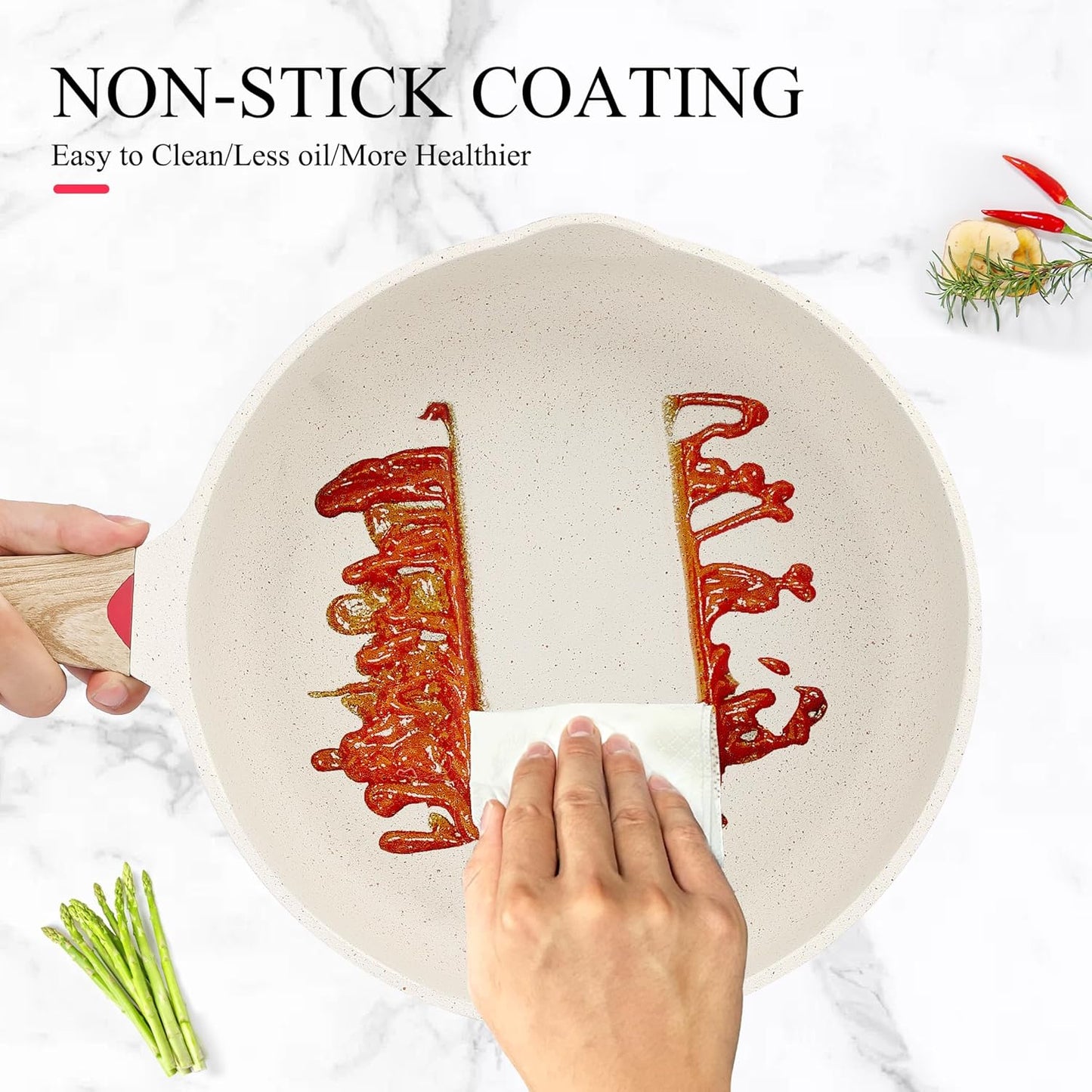 Vinchef Nonstick Frying Pan Anti Scratch,9.5 Inch Skillet Cast Aluminum Cookware, Induction Compatible White