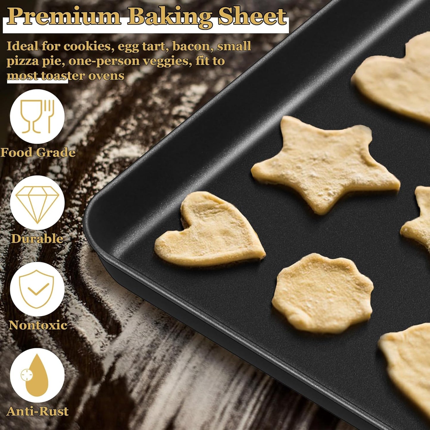 E-far Mini Toaster Oven Pan, 9x7x1 Inch Small Baking Sheet Tray for Cookies Cake, Nonstick Carbon Steel Baking Pan for Bacon Steak, Nontoxic & Easy Clean, Heat & Warp Resistant