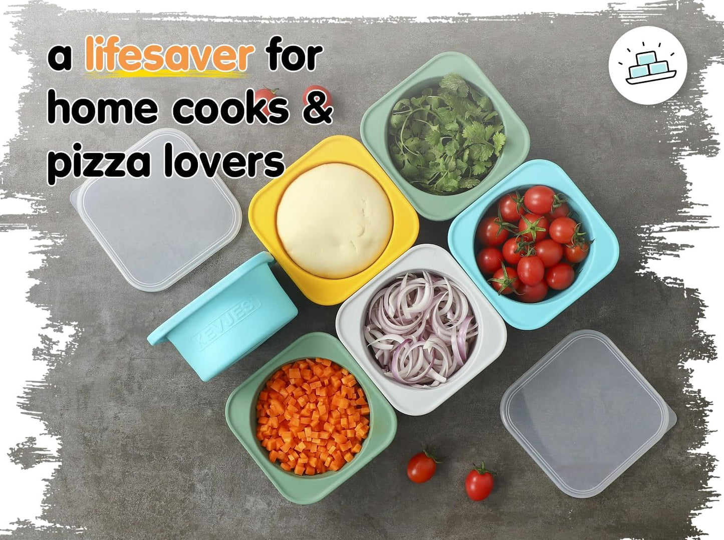 PLUS Large 1000ml Pizza Dough Proofing Boxes for DIY Artisan Pizza, Food Grade Silicone Stackable Containers with Lids. Freezer, Fridge, Dishwasher Safe (3Space Grey Plus)