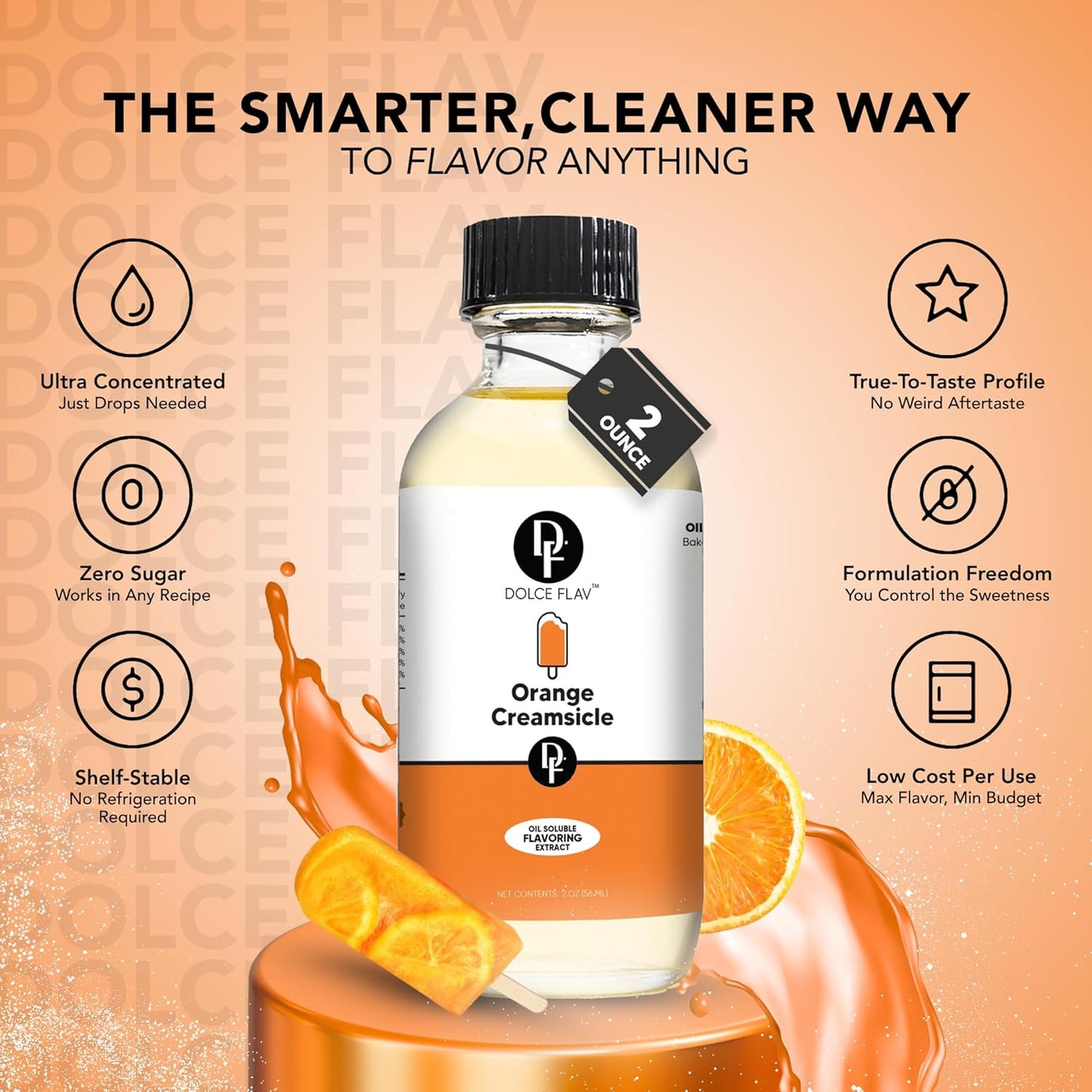 Dolce Flav Orange Creamsicle Extract - 8 Ounce Oil-Soluble Multipurpose Flavoring Ideal for Candy Making, Baking, Lip Balm, and Ice Cream - Perfect Kitchen Gift for Holidays