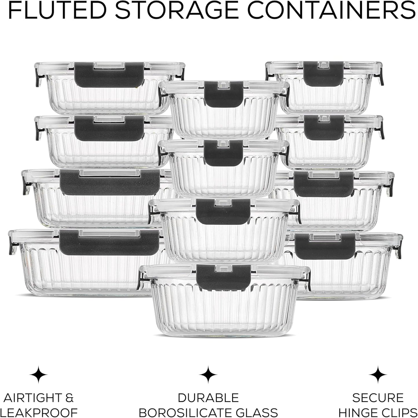 JoyJolt 24pc Borosilicate Glass Storage Containers with Lids | 12 Airtight/Freezer Safe Food Storage Containers for Pantry and Kitchen | Meal Prep Container for Lunch | Glass Tupperware Set