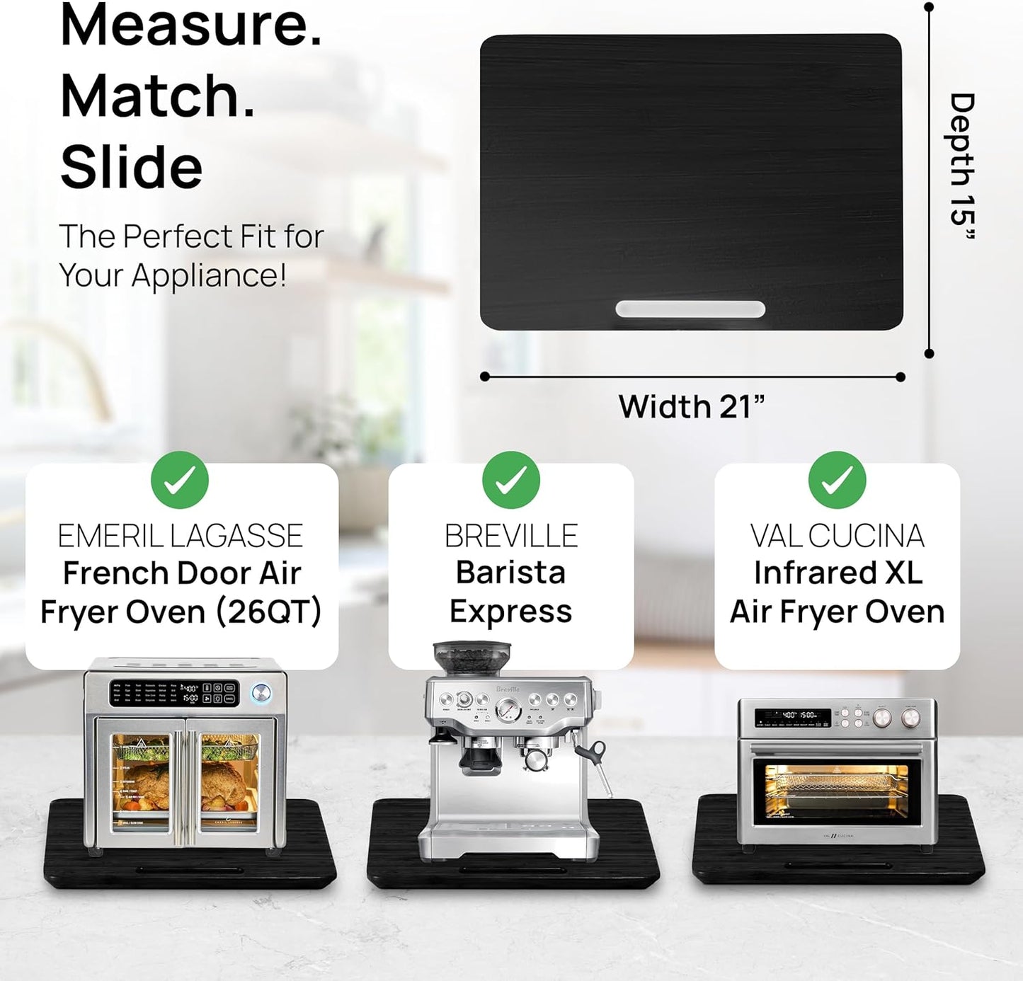 Ibyx Elegant Sliding Tray for Your Coffee Maker & Heavy Kitchen Appliances - Sturdy, Slides Easily from Under The Cabinet (Black, 21" W x 15" D)