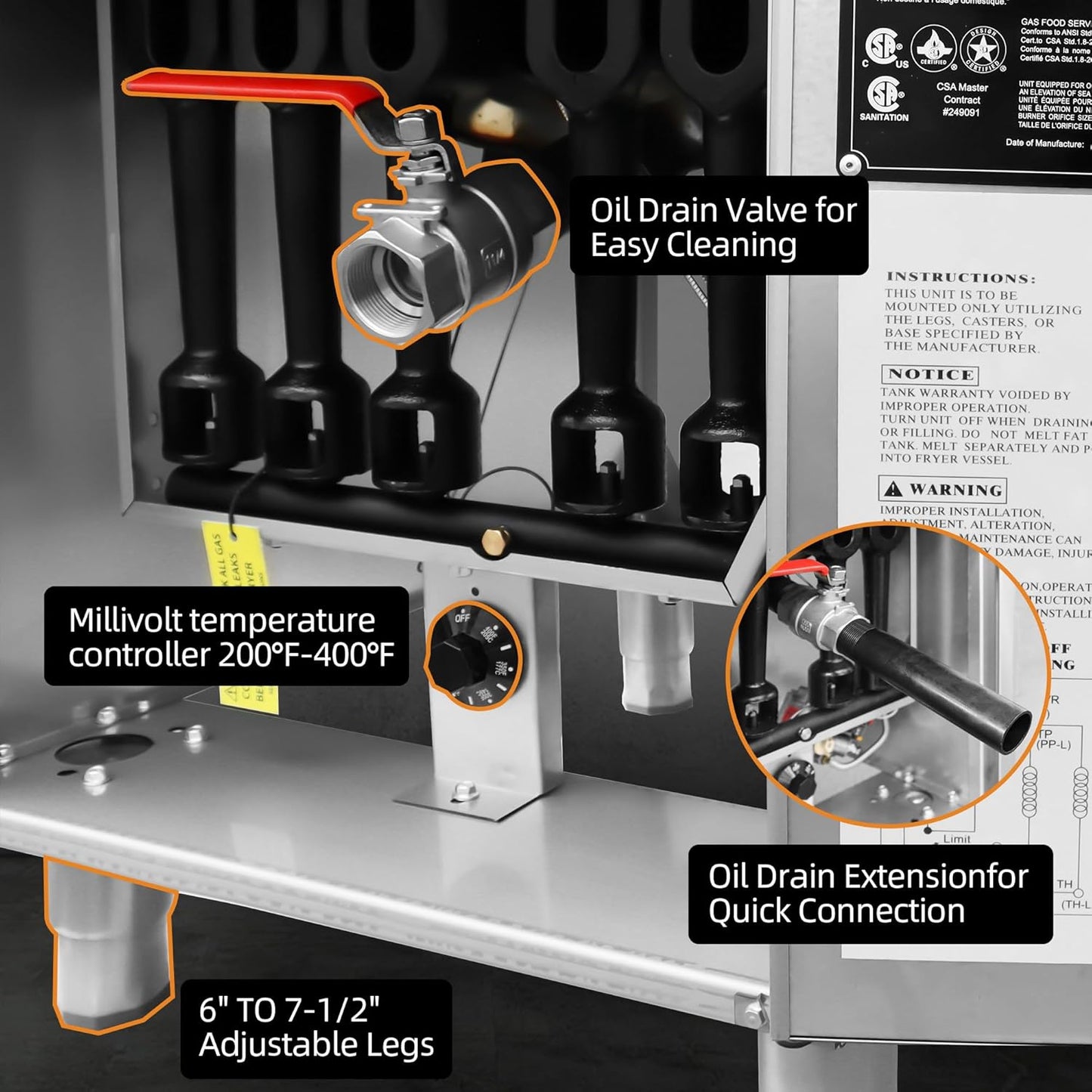 Commercial Gas Floor Fryer with 2 Baskets, 150000 BTU Propane Fryer - Only Commercial Use, 5 Heating Tubes, 80 lb Capacity Deep Fryer for Restaurants, Fast Food, Food Trucks