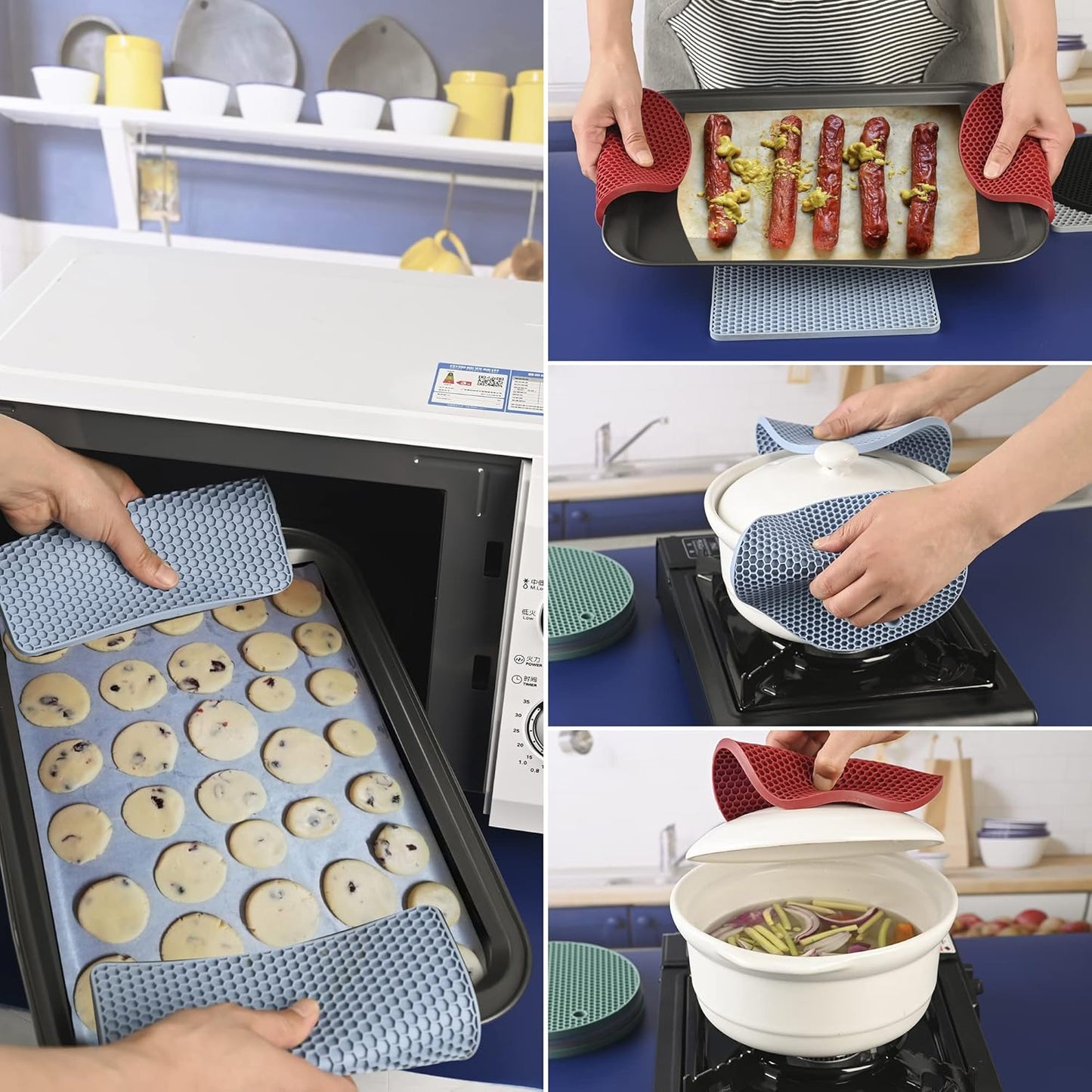 Silicone Trivets for Hot Dishes, Silicone Pot Holders for Kitchen, Trivet Mat Hot Pads for Kitchen, Trivets for Hot Pots and Pans, Heat Resistant Mats for Quartz Countertop, Set 4 Light Gray