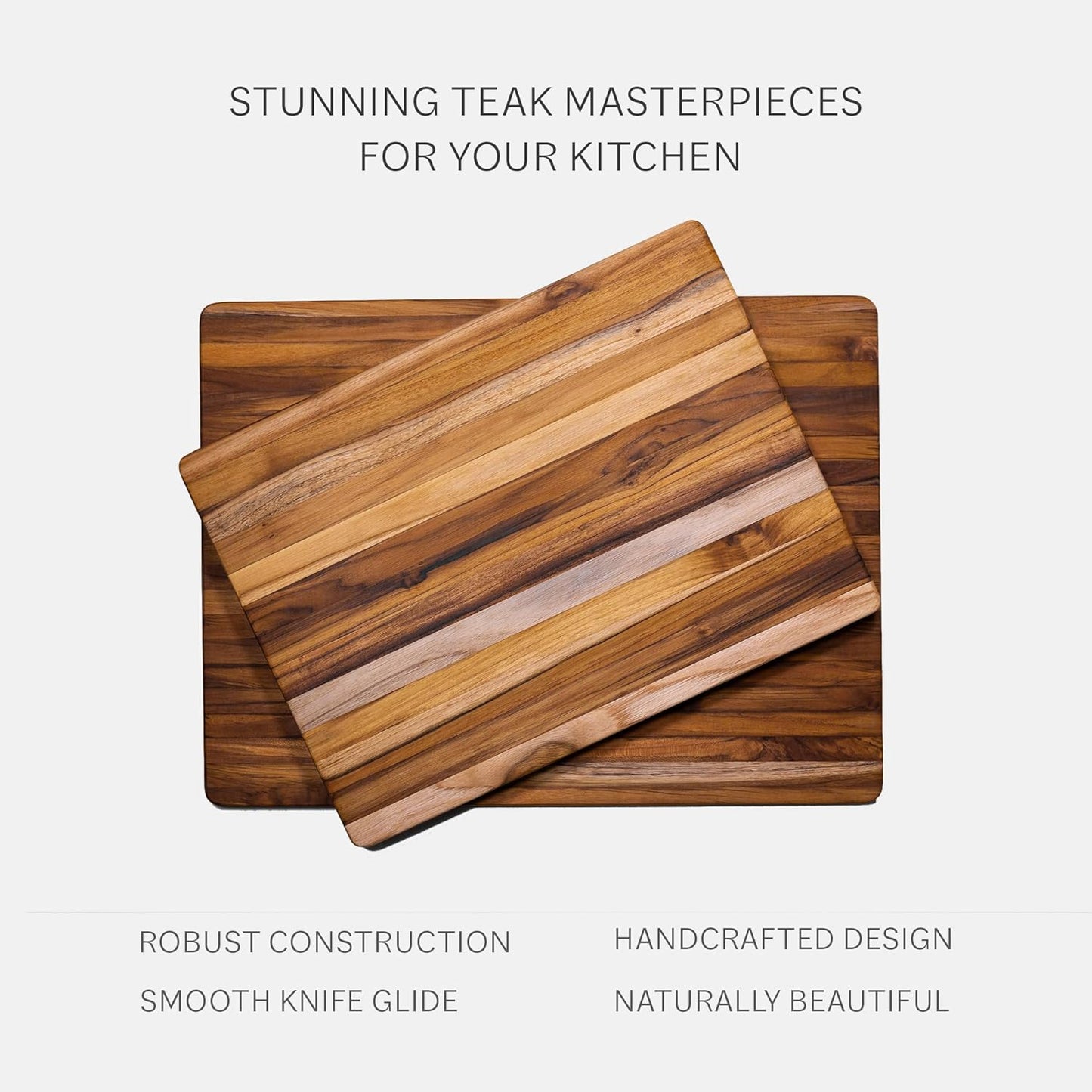 Teakhaus Cutting Board - Large (L) Wood Cutting Board with Grip Handles - Reversible Teak Edge Grain Wood - Knife Friendly - FSC Certified