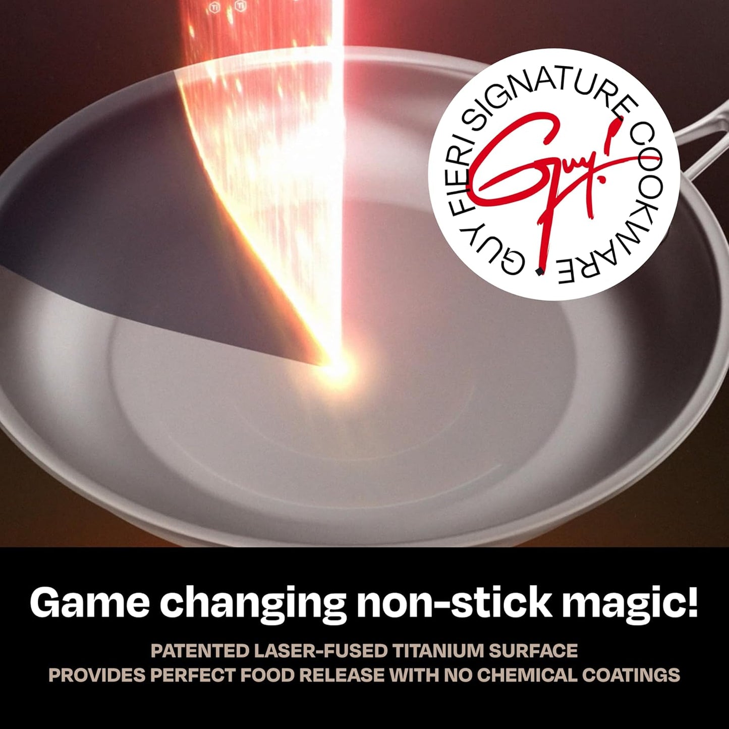 Guy Fieri's Flavortown Laser Titanium 2 Pcs Fry Pan Set 8.5" and 10" - Non-stick Cookware Set Without PFAS, PTFE, or PFOA, 3x More Durable, Dishwasher Safe, Oven Safe