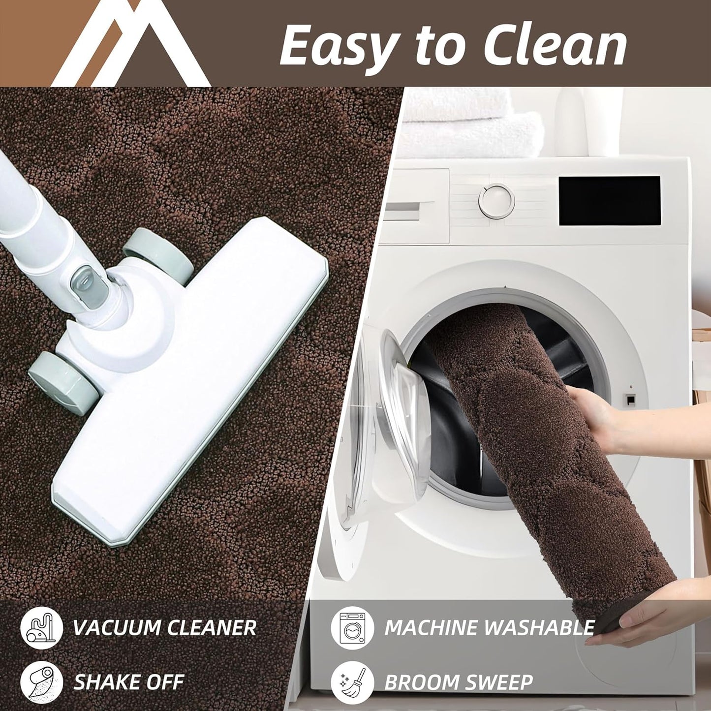 COSY HOMEER-Kitchen-Rugs 20"x48" Non-Slip Absorbent Soft Kitchen Runner Rug Polyester Kitchen Mats for Floor Washable Kitchens Standing Floor Mat for Sink Mat,Hallway,Laundry,Brown