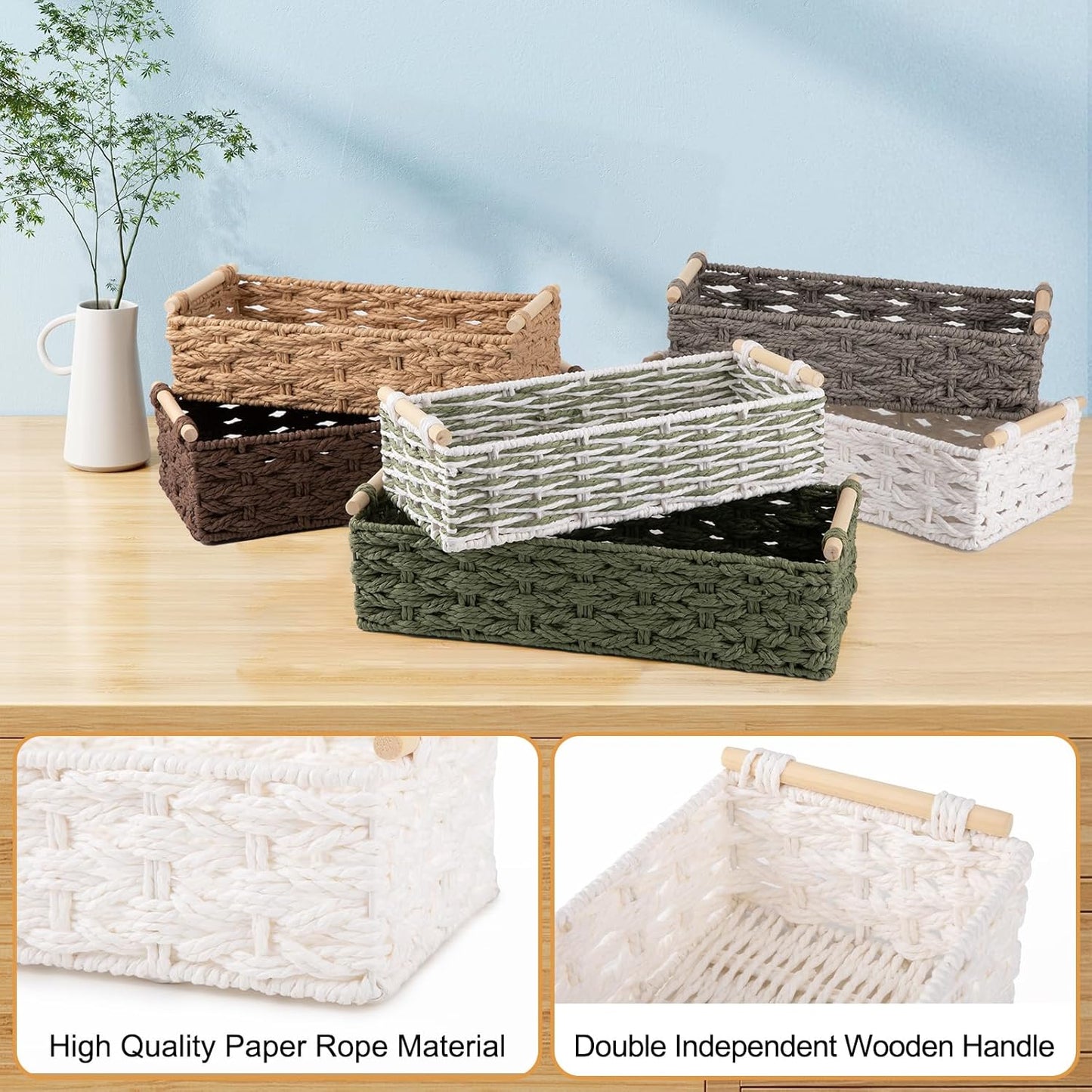 OIAHOMY Toilet Paper Baskets Handmade Paper Rope Decorative Wicker Storage Tank Shelf Cabinet Organizer for Bathroom Home, Set of 2, White