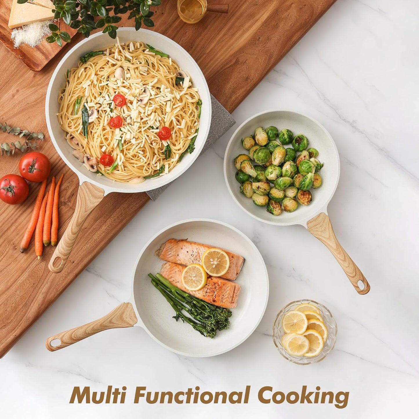 SENSARTE Nonstick Frying Pan Skillets, White Ceramic Coating Omelette Pans, Healthy Cookware Chef's Pan, Free of Intentionally Added PTFE & PFAS (9.5+11+12.5 Inch)