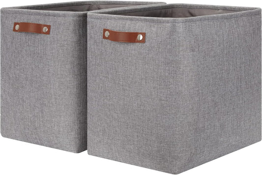 HNZIGE Tall Storage Baskets for Shelves, Rectangular Fabric Organizer with Handles, Decorative Closet Storage Bins (Grey)