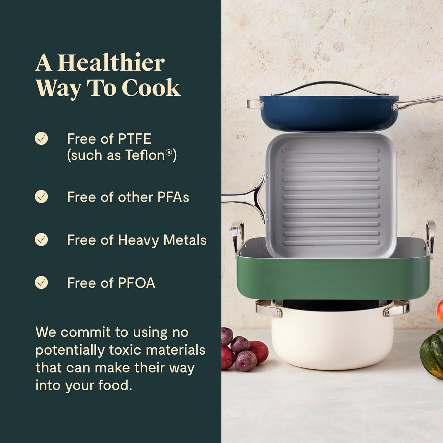 Caraway Roasting Pan - 16x13” Roasting Pan with Rack - Non-Stick Ceramic Coated - Non Toxic, PTFE & PFOA Free - Oven Safe & Compatible with All Stovetops - Gray