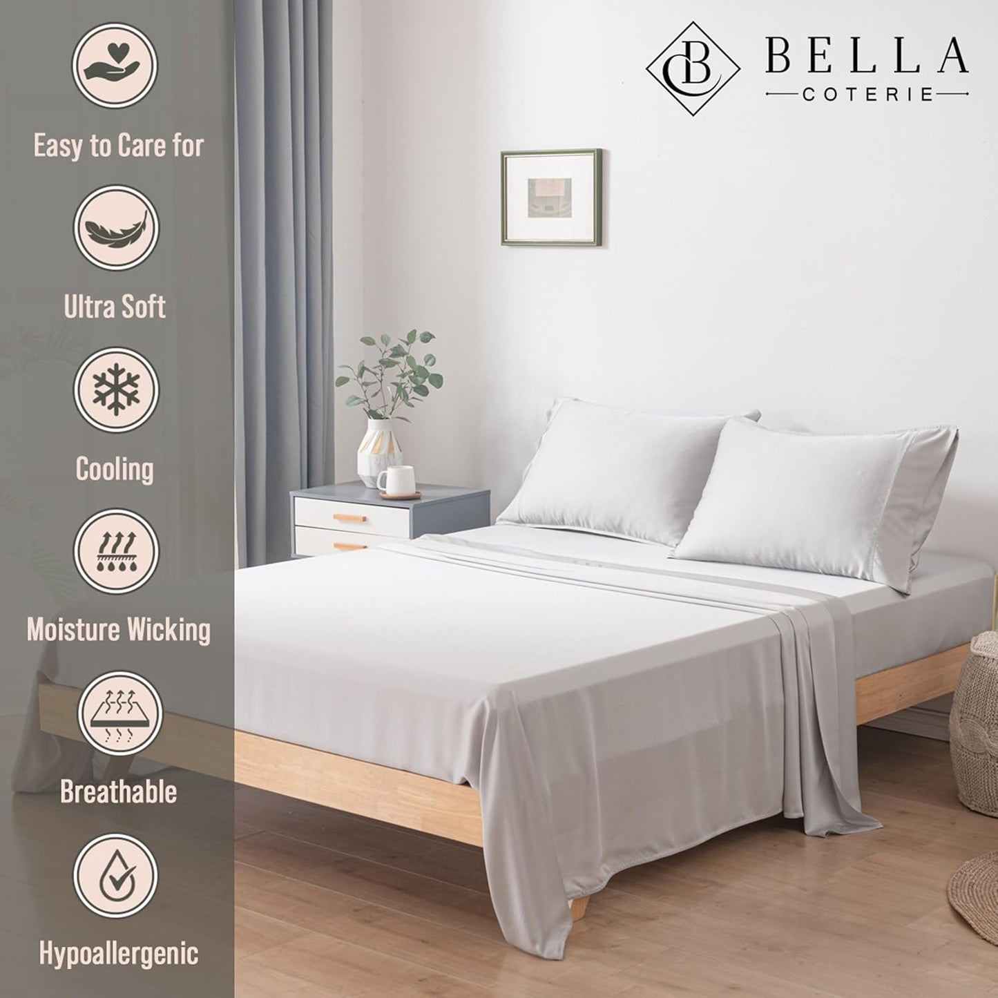 Bella Coterie Luxury Bamboo Viscose King Size Sheet Set | 100% Organically Grown | Ultra Soft | Cooling for Hot Sleepers | 18" Deep Pocket [Ivory]