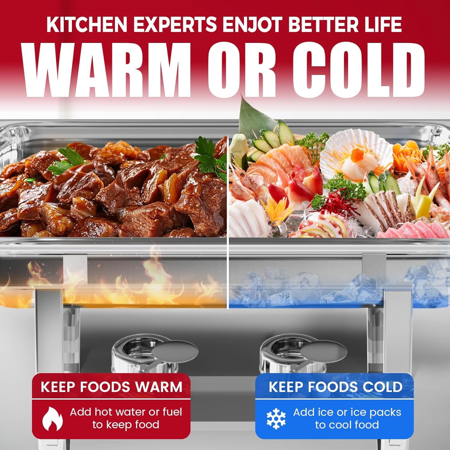 6 Pack Chafing Dish Buffet Set, 8QT Stainless Steel Rectangular Chafers and Buffet Warmer Sets for Catering, with Food & Water Pan, Lid, Foldable Frame, Fuel Holder for Event Party Holiday