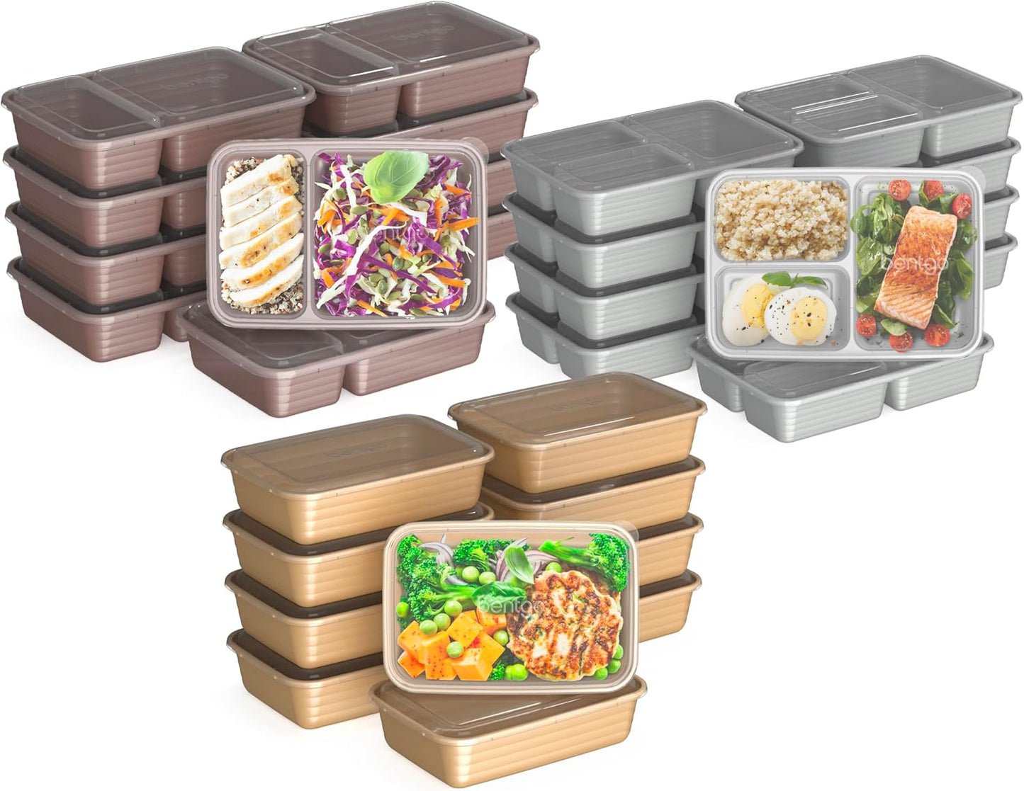 Bentgo Prep 60-Piece Meal Prep Kit - Reusable PFAS & BPA-Free Food Containers, 1-Compartment, 2-Compartment, & 3-Compartments - Microwave, Freezer, & Dishwasher Safe (Gleam Metallics)