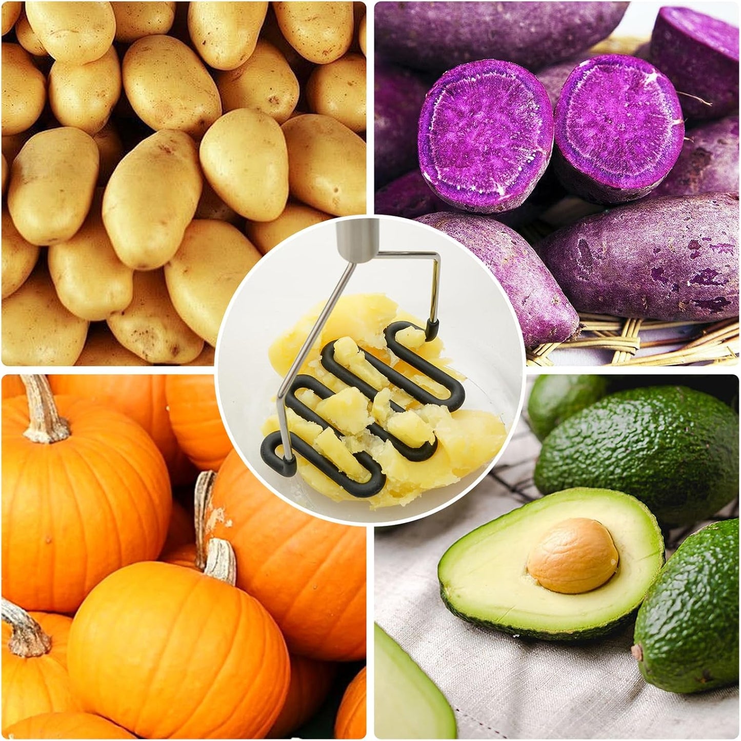 SHIKORI Non-Scratch Silicone Potato Masher Kitchen Tool, Potatoes Masher Potato Masher Stainless Steel Wrapped In Premium Silicone, Potato Smasher 2 Pcs-Red