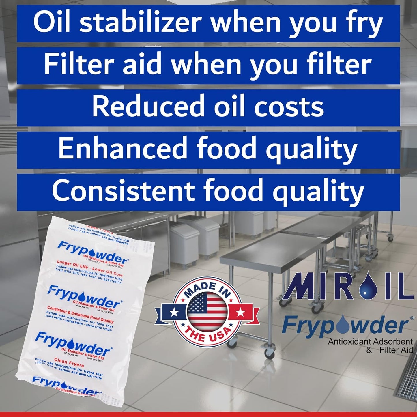 MirOil P46C Fry Powder Oil Stabilizer and Filter Aid, 46 x Size C Portion Pack(160ML Each) Fry Powder, Food Centers Cook Hotter, Deep Fryer Cooking Oil Saver Helps Save Grease & Remove Carbon Deposits