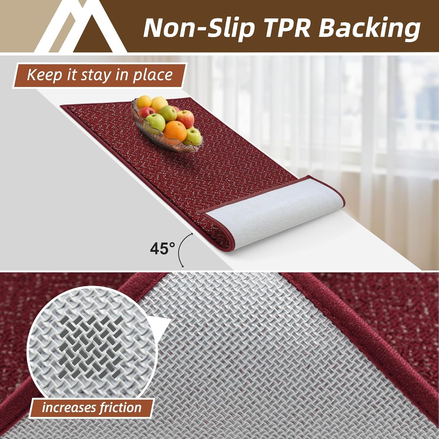 COSY HOMEER Kitchen Rugs and Mats 2PCS Non Slip Kitchen Mats for Floor Washable Stain Resistant Kitchen Runner Rug Sets Absorbent Kitchen Floor Mat 20"x32"+20"x48",Red