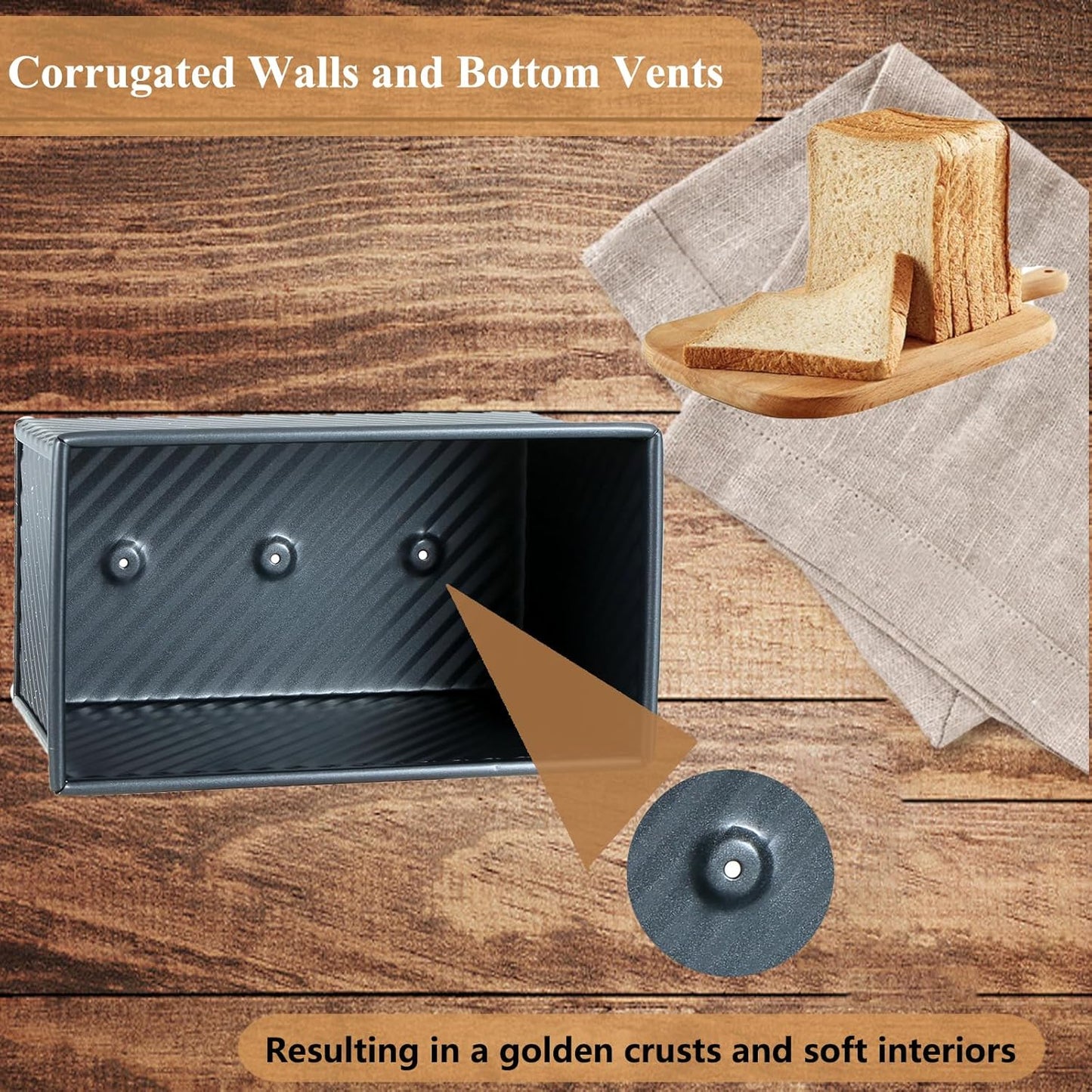 SS&CC Pullman Loaf Pan with Lid 2-Pack, 2.2lb & 1lb Carbon Steel Bread Pan for Homemade Sourdough & Sandwich Bread | Nonstick Bakeware, Heavy Duty & Easy Clean (Black, 1lb+2.2lb)