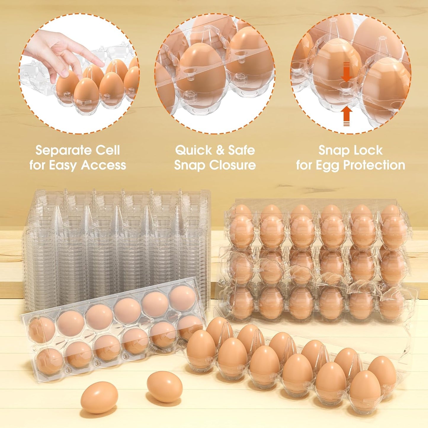 100 Pack Egg Cartons Cheap Bulk, 12 Count Clear Empty Egg Cartons for Fresh Chicken Eggs, 2x6 Grids Reusable Egg Holder Trays for Refrigerator Use, Chicken Farming, Family Storage and Market Purpose