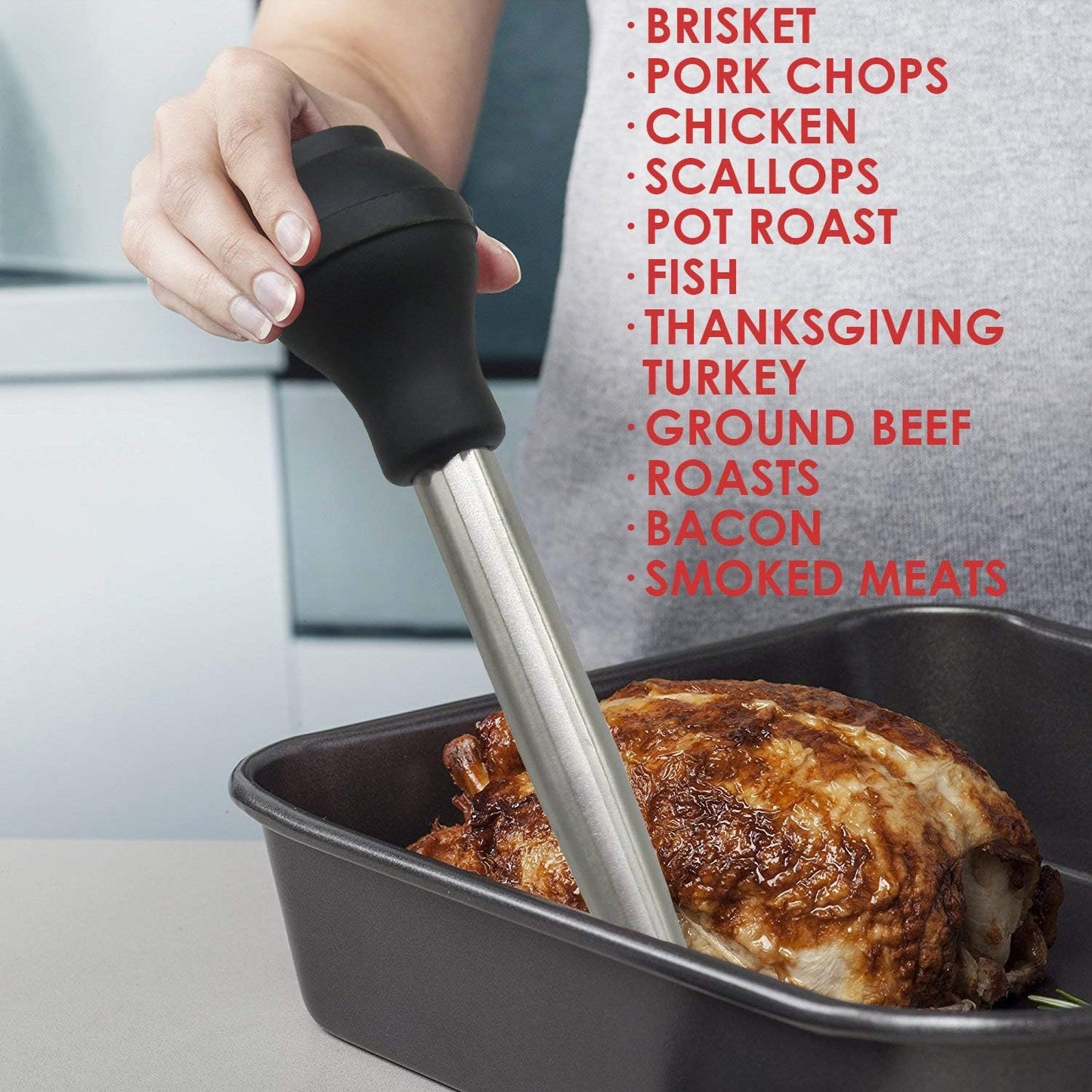 Kaycrown Stainless Steel Turkey Baster with BBQ/Grill Basting Brush, Commerical Grade Quality Silicone Bulb Including Flavor Needle and Cleaning Brush for Easy Clean Up