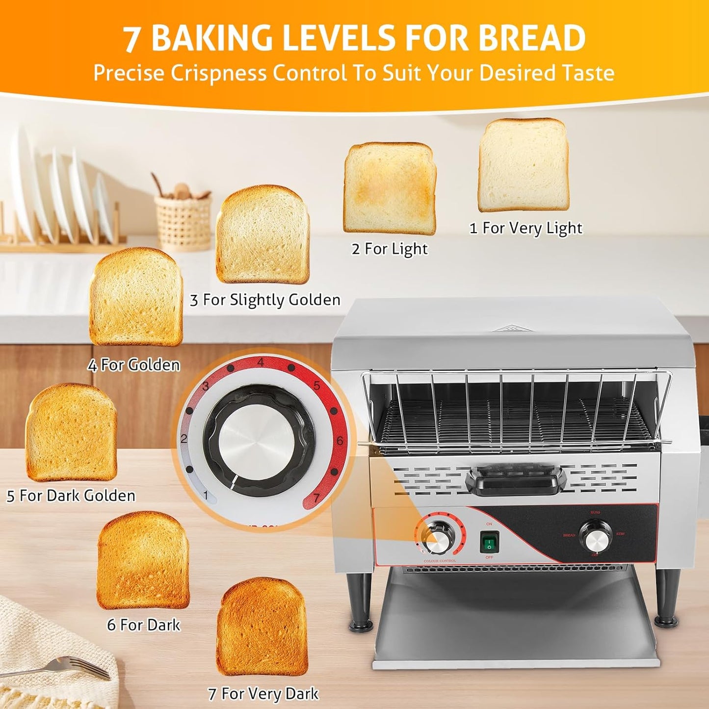 WICHEMI Commercial Toaster 450 Slices/Hour Commercial Conveyor Toaster Electric Stainless Steel Heavy Duty for Restaurant Bun Bagel Bread, 2600W