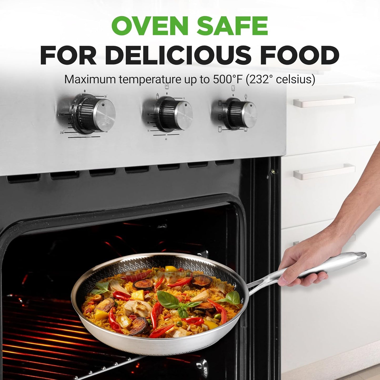 6-Piece Cookware Set Stainless Steel - 3 layers Kitchenware Pans Set Kitchen Cookware w/DAKIN Etching Non-Stick Coating - Small, Medium, & Large Stir Fry Pan with Lid - NutriChef NC3PFRY3