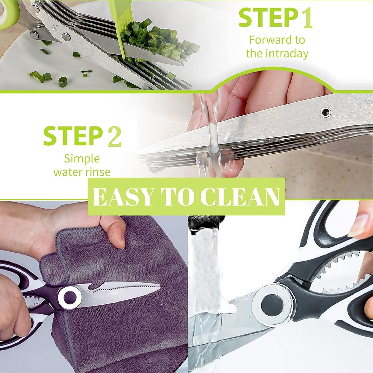 5-Blade Herb Scissors with Kitchen Shears & Peeler, Stainless Steel Multi-Use Tool for Herbs, Meat, Vegetables, Dishwasher Safe, Soft-Grip Handle