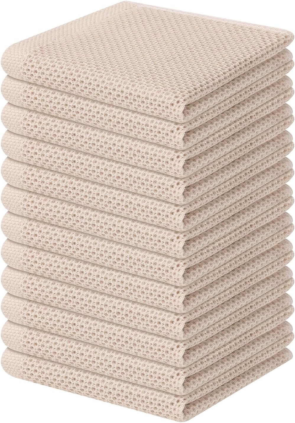 Homaxy 100% Cotton Waffle Weave Kitchen Dish Cloths, Ultra Soft Absorbent Quick Drying Dish Towels, 12 x 12 Inches, 12-Pack, Beige