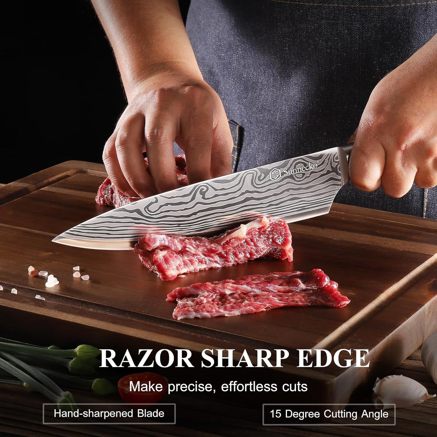 Sunnecko Kitchen Knife Set 3 Piece Chef Knife Set Professional High Carbon Stainless Steel, Sharp Kitchen Knives with Wooden Handle