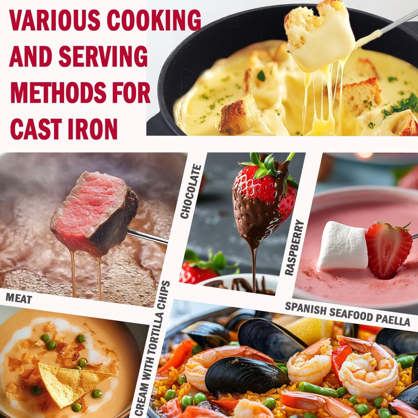 Artestia 5-Cup Cast Iron Fondue Pot for Chocolate, Cheese Fondue Pot with 6 Colored Forks for Fondue Party, 4-6 Person, Black