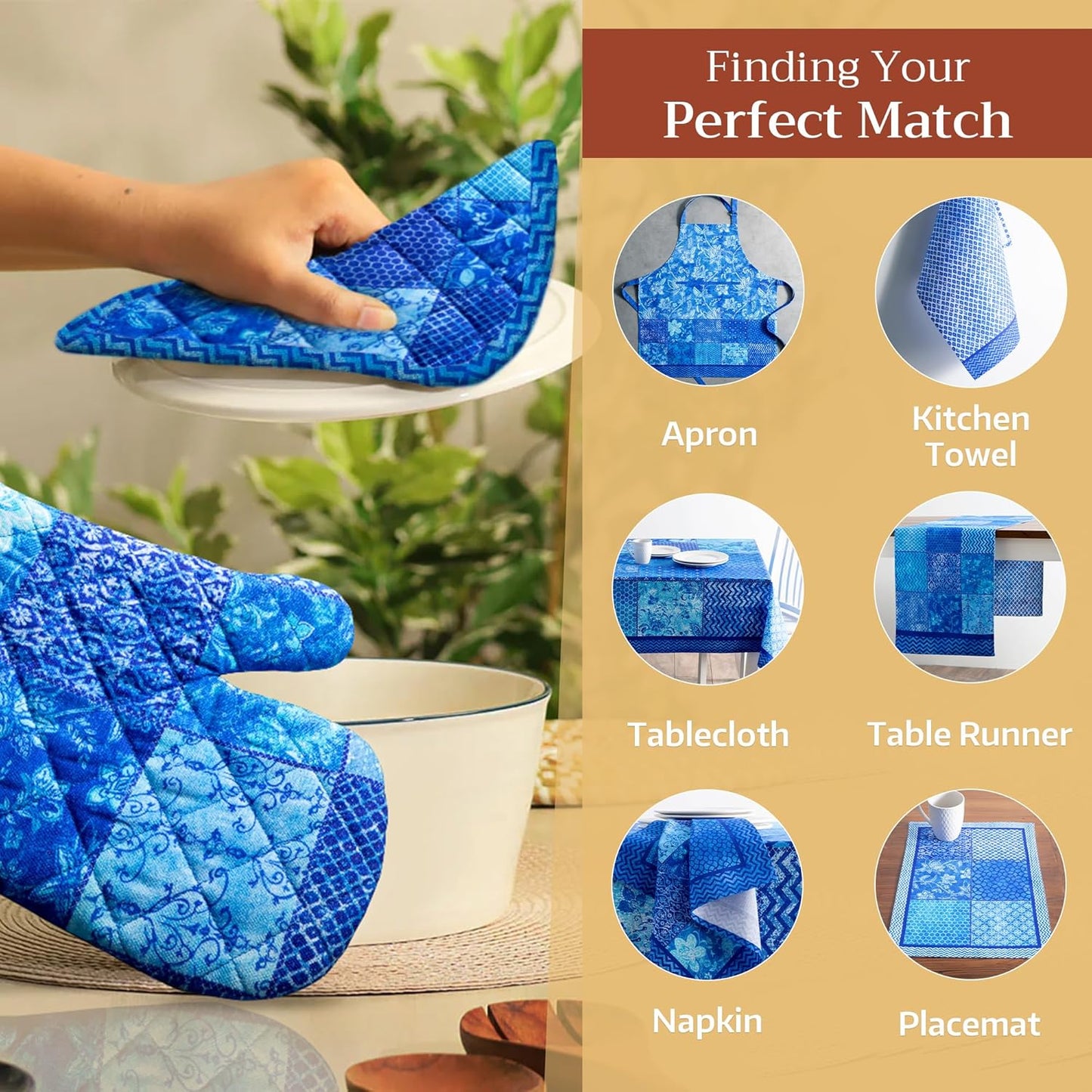 Maison d' Hermine Pot Holders Set 100% Cotton Heat Resistant Potholders 8" x 8" Hot Pads with Loop BBQ, Cooking, Baking, Grilling, Kitchen, Handling Hot Pans Spring/Summer (Pack of 2, Indigo Love)