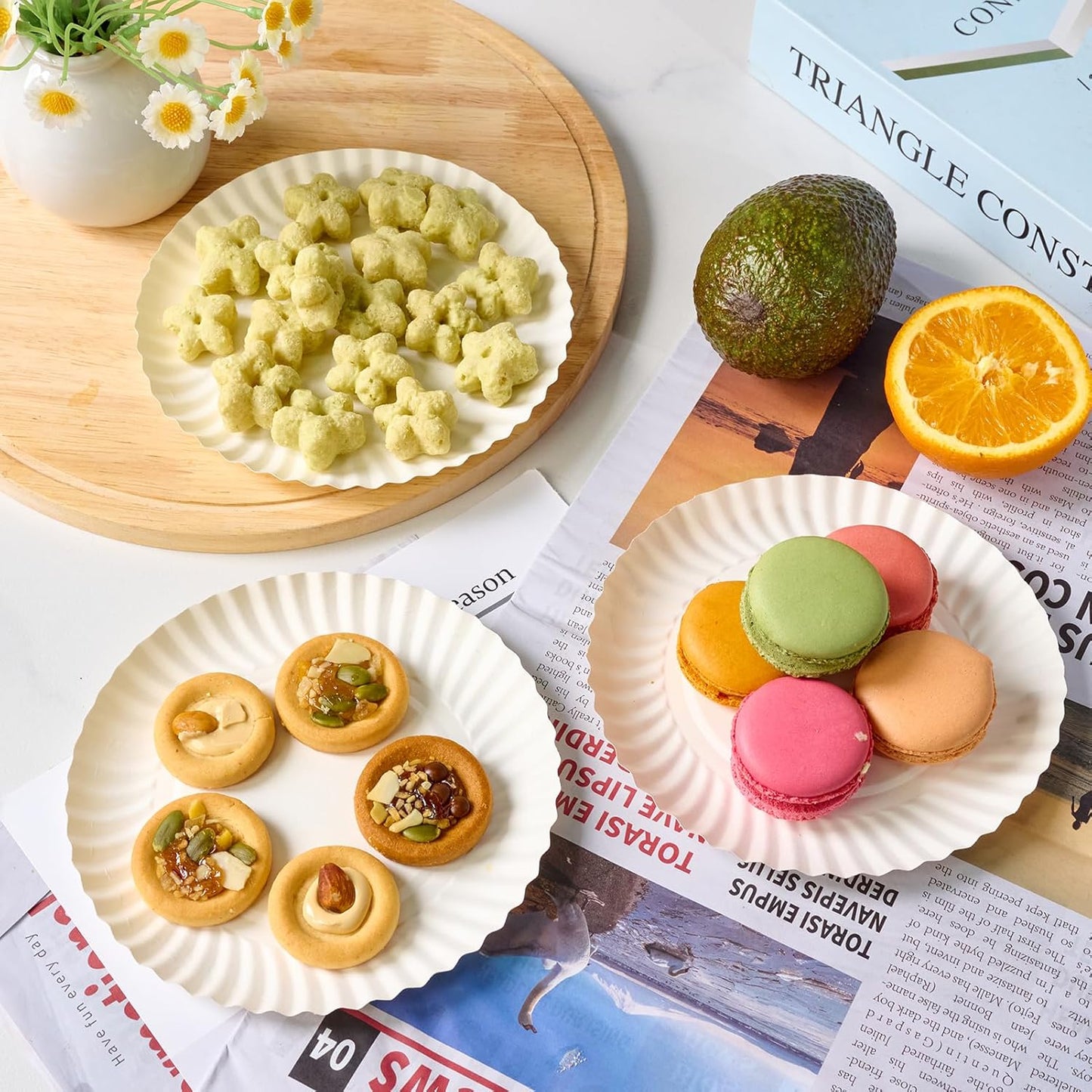 MUCHII 600 Count 6 Inch Paper Plates, White Uncoated Disposable Dessert Plates for Snacks, Cake, Candy