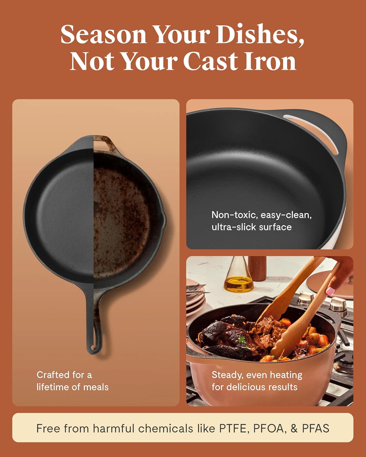 Caraway Enameled Dutch Oven - 6.5 qt Cast Iron Dutch Oven With Lid - 3 Layer Enamel Coating - No Seasoning Required - Compatible With All Stovetops - Oven Safe - No Forever Chemicals - Cream