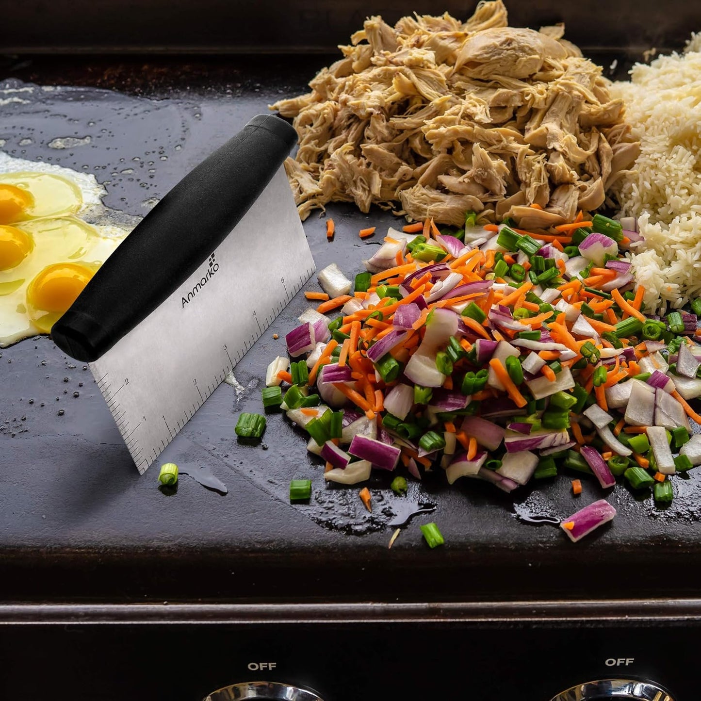 Anmarko Metal Spatula Stainless Steel Scraper - Professional Chef Griddle Spatulas Set of 3 - Heavy Duty Accessories Great for Cast Iron BBQ Flat Top Grill Skillet Pan - Commercial Grade