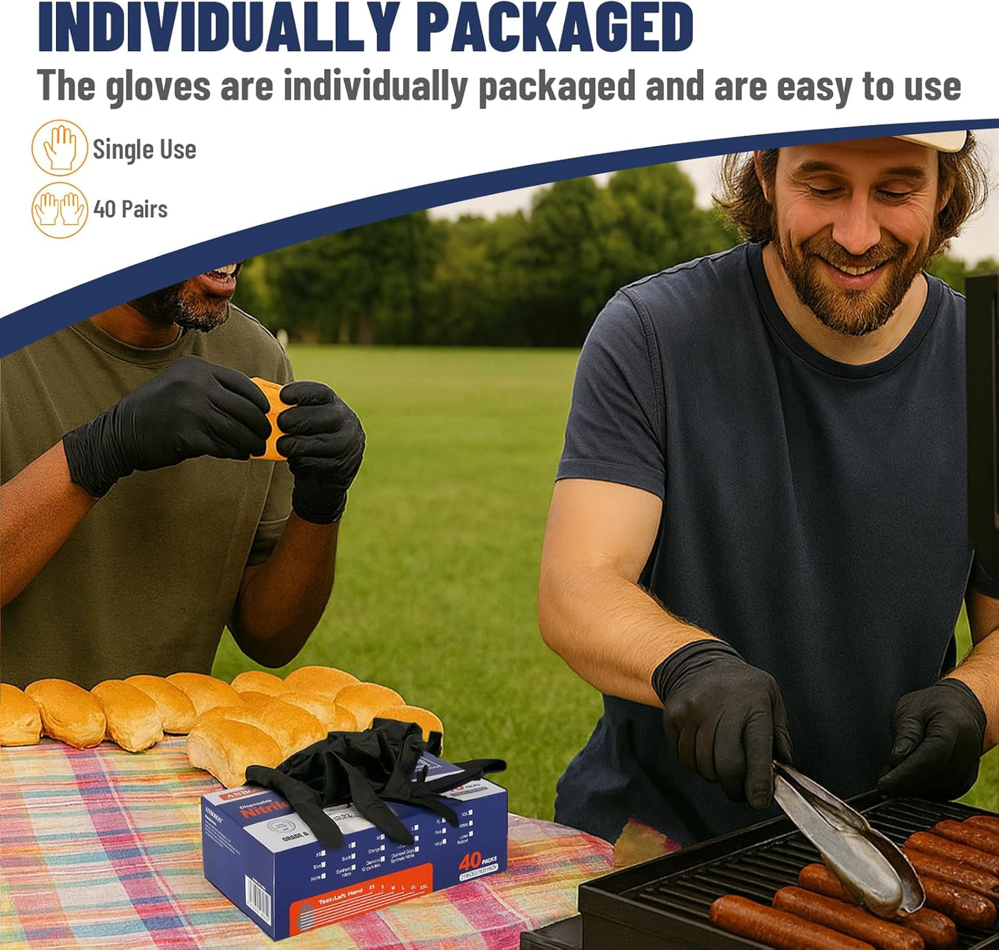 Individually Wrapped Nitrile Gloves 5mil, 40 Pairs (80 Count), Disposable Gloves, Latex Free, Powder Free, Easy to Carry for Travel, Work, Food Handling, Cleaning, Automotive, Daily Protection Small